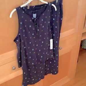 Jane and Bleecker Pajama Set Navy Blue Turtle Starfish PJ Tank PJ Capri Crop NWT